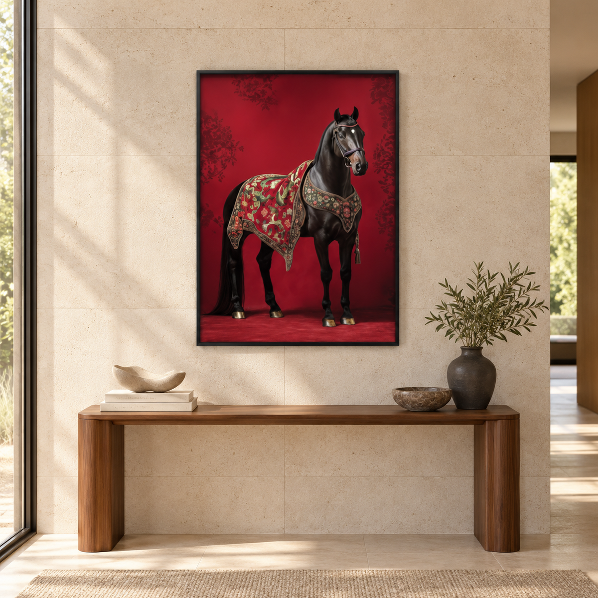 The Royal Stallion Single Wall art — square premium interior mockup 2, full frame visible