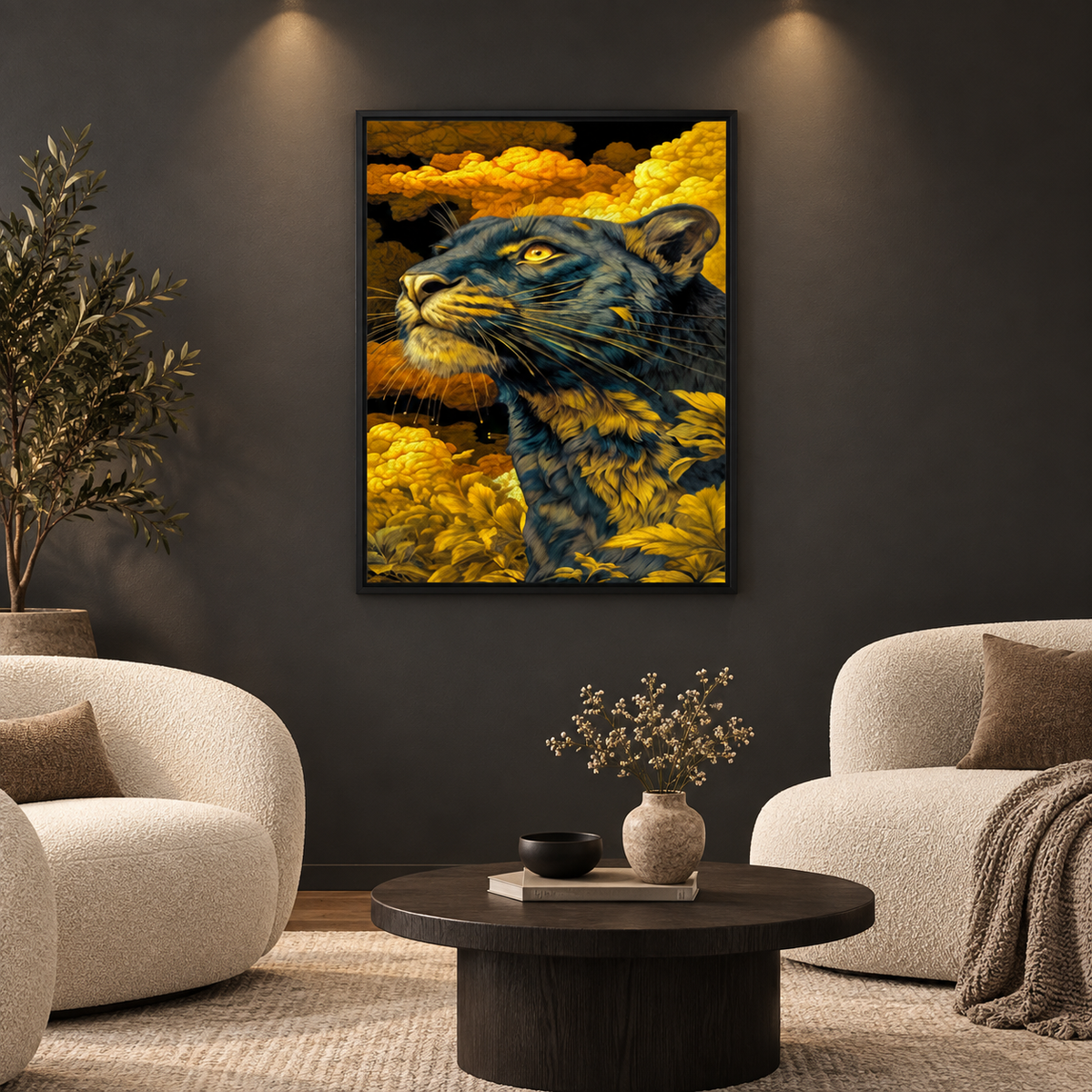 The Golden Gaze Single Wall art — square premium interior mockup 1, full frame visible