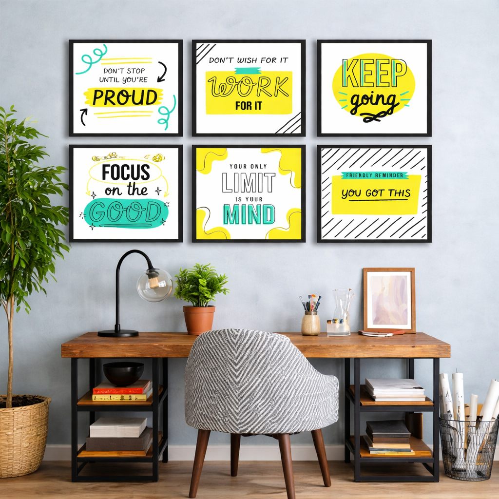 Yellow Teak Positive Inspirational (6 Panel) Wall Art