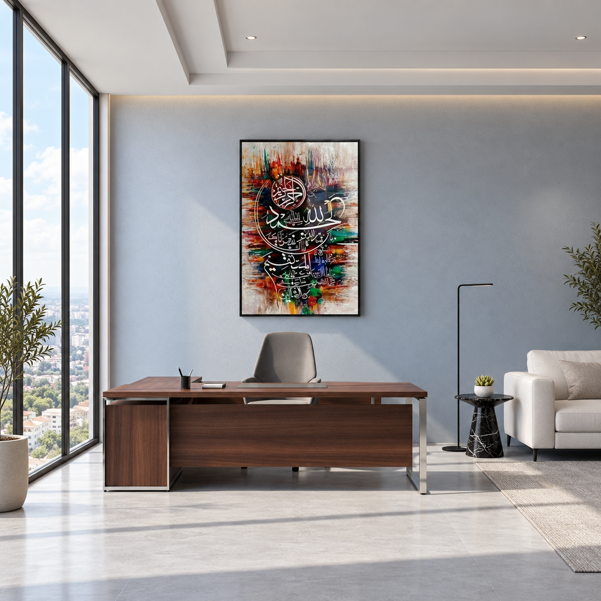 Surah E Fateh Calligraphy Art Islamic Calligraphy | Wall Art — square executive office mockup, full frame visible