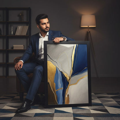 Blue Beige Gold Abstract Painting | Wall Art