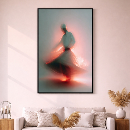 Whirling dervish in serene living room