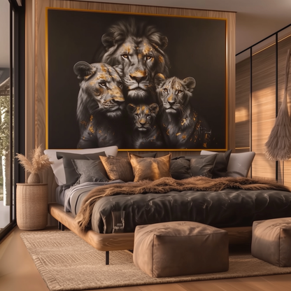 Golden Leaf Lion Family Abstract Painting