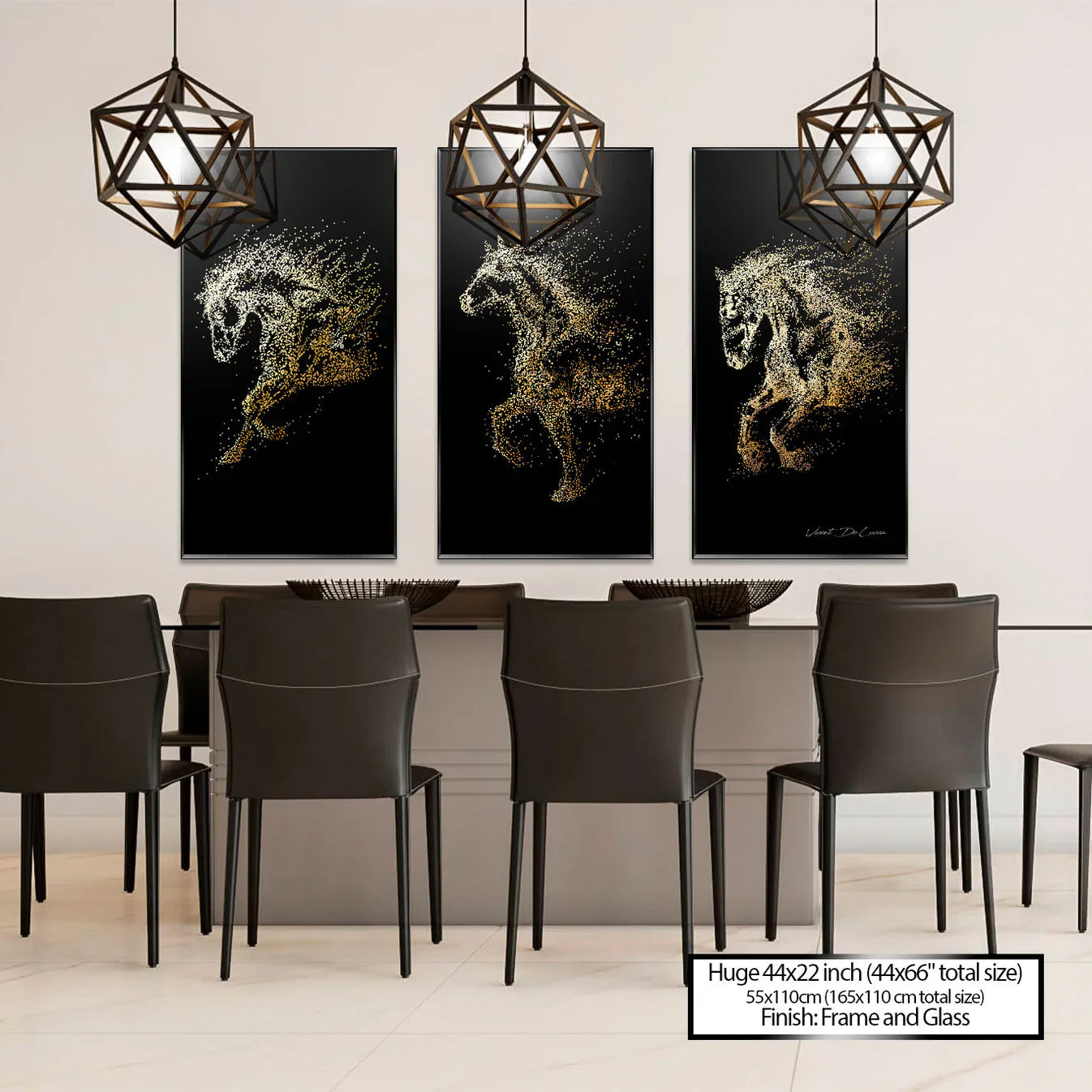 Golden Running Horses 3 Piece Wall Art Canvas Set