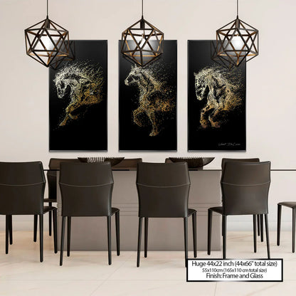 Golden Running Horses 3 Piece Wall Art Canvas Set