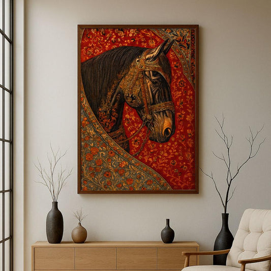 Horse-themed canvas painting with a hollow frame