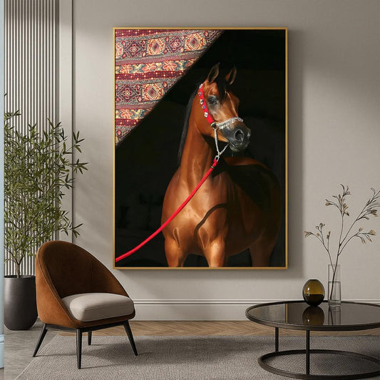 Horse-themed canvas painting with a hollow frame
