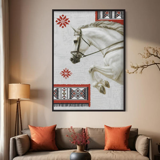 Horse-themed canvas painting with a hollow frame