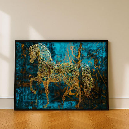 Horse-themed canvas painting with a hollow frame