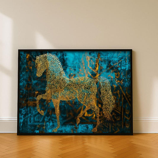 Horse-themed canvas painting with a hollow frame