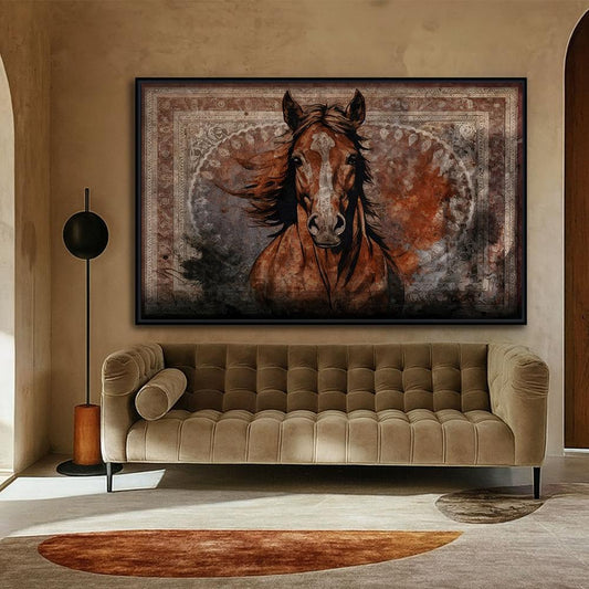Horse-themed canvas painting with a hollow frame