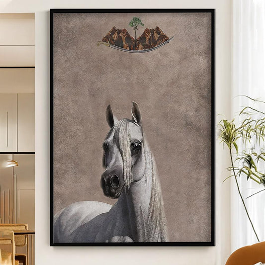 Horse-themed canvas painting with a hollow frame