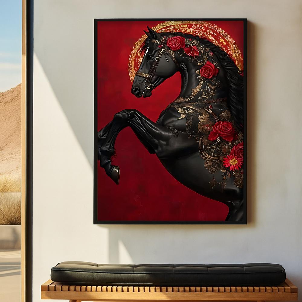 Horse-themed canvas painting with a hollow frame