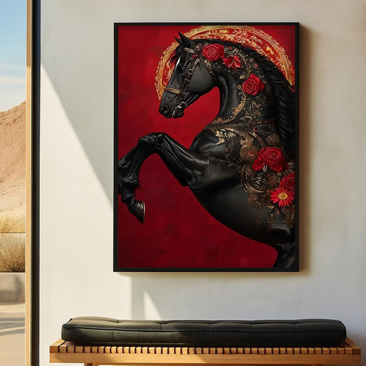 Horse-themed canvas painting with a hollow frame