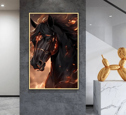 Horse-themed canvas painting with a hollow frame