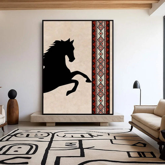 Horse-themed canvas painting with a hollow frame
