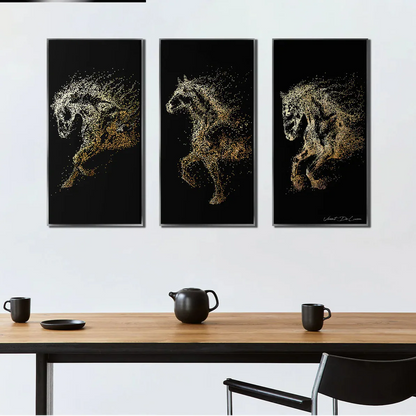 Golden Running Horses 3 Piece Wall Art Canvas Set