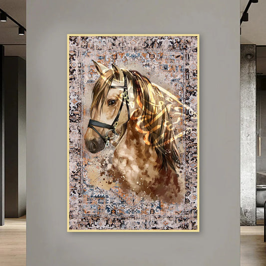 Horse-themed canvas wall art with a hollow frame