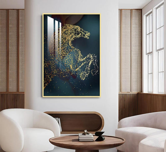 Horse-themed wall art with frame and acrylic coating