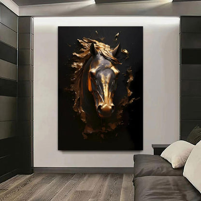 Horse-themed canvas painting with a hollow frame