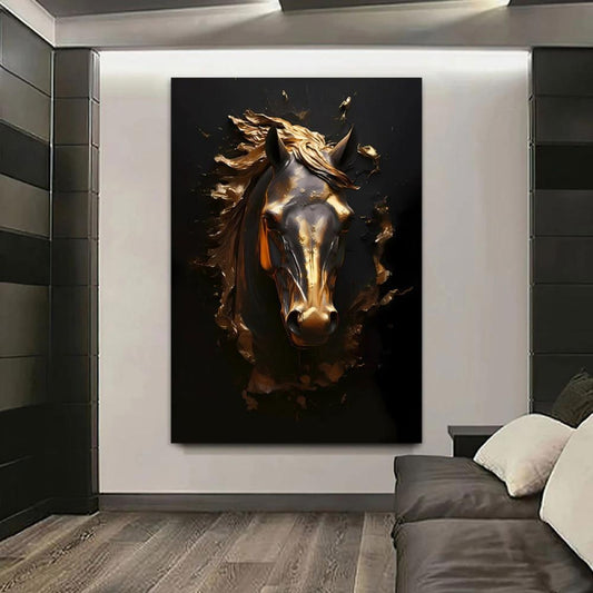 Horse-themed canvas painting with a hollow frame