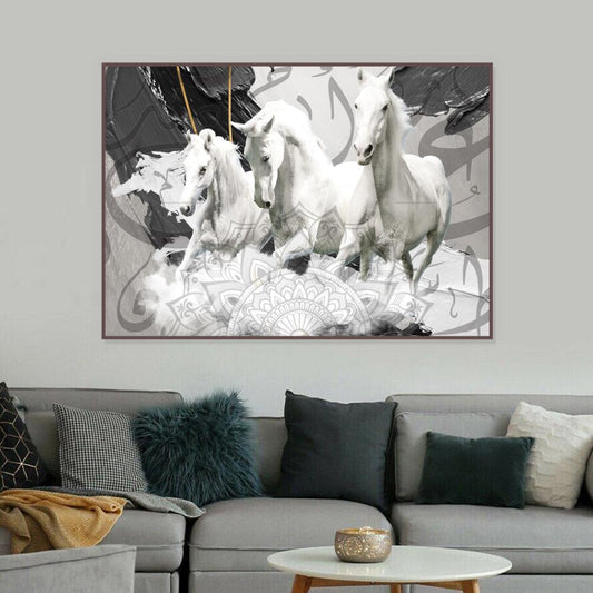 Horse-themed canvas painting with a hollow frame
