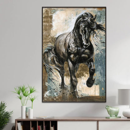 Horse-themed canvas painting with a hollow frame
