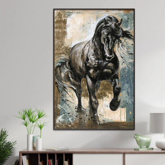 Horse-themed canvas painting with a hollow frame