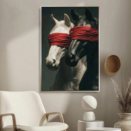 Horse-themed canvas painting with a hollow frame