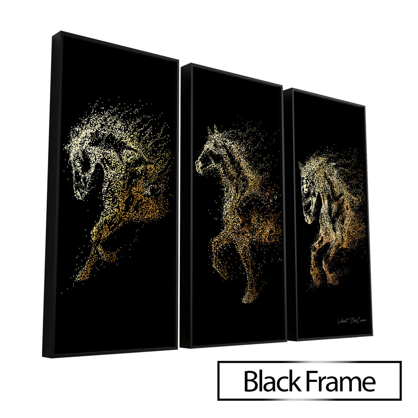 Golden Running Horses 3 Piece Wall Art Canvas Set