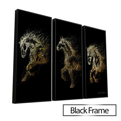 Golden Running Horses 3 Piece Wall Art Canvas Set