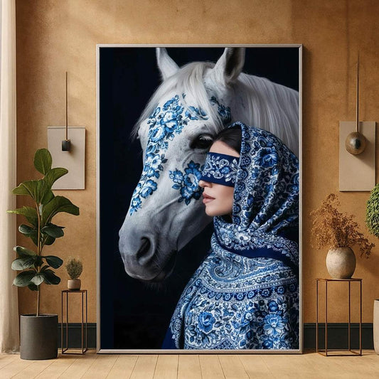 Horse-themed canvas painting with a hollow frame