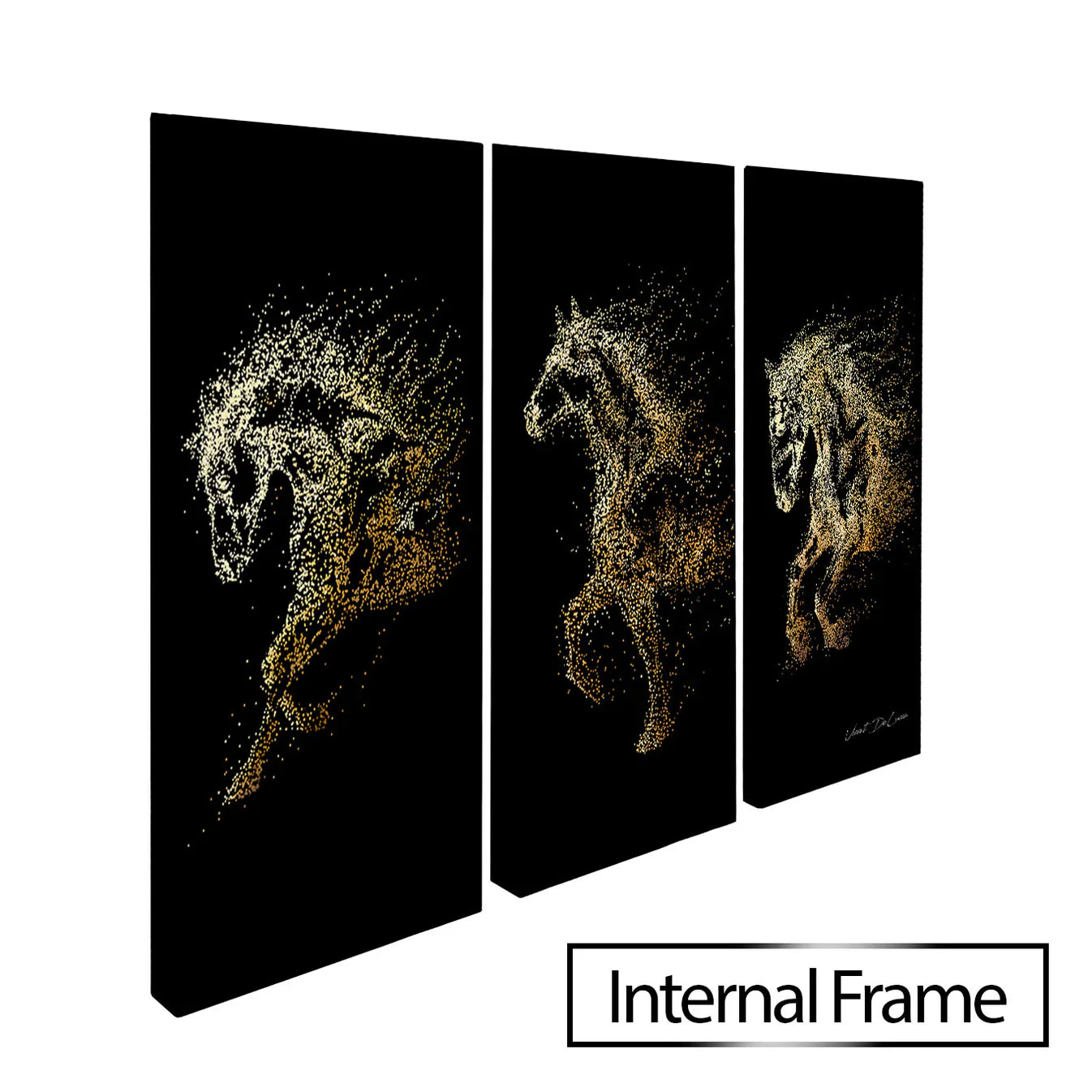 Golden Running Horses 3 Piece Wall Art Canvas Set