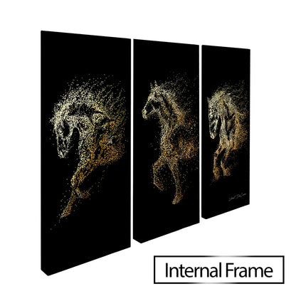 Golden Running Horses 3 Piece Wall Art Canvas Set