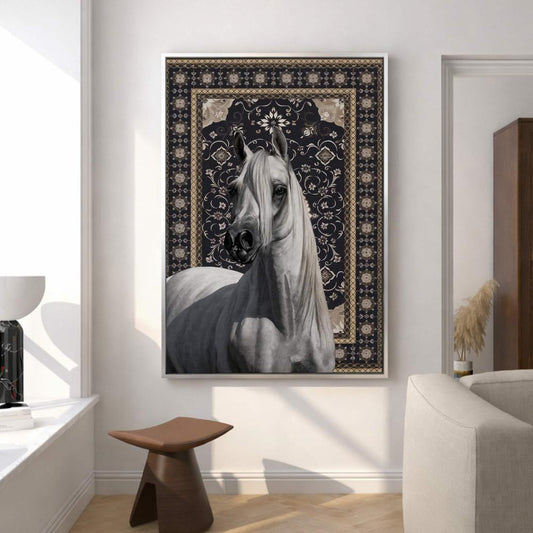 Horse-themed canvas painting with a hollow frame