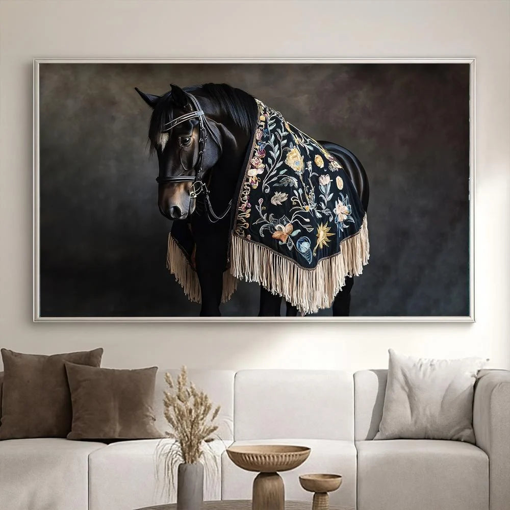 Horse-themed canvas painting with a hollow frame