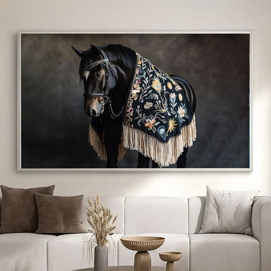 Horse-themed canvas painting with a hollow frame