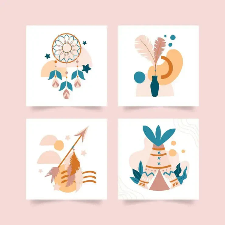 Premium Boho Elements Collection (4Panel) Wall Art