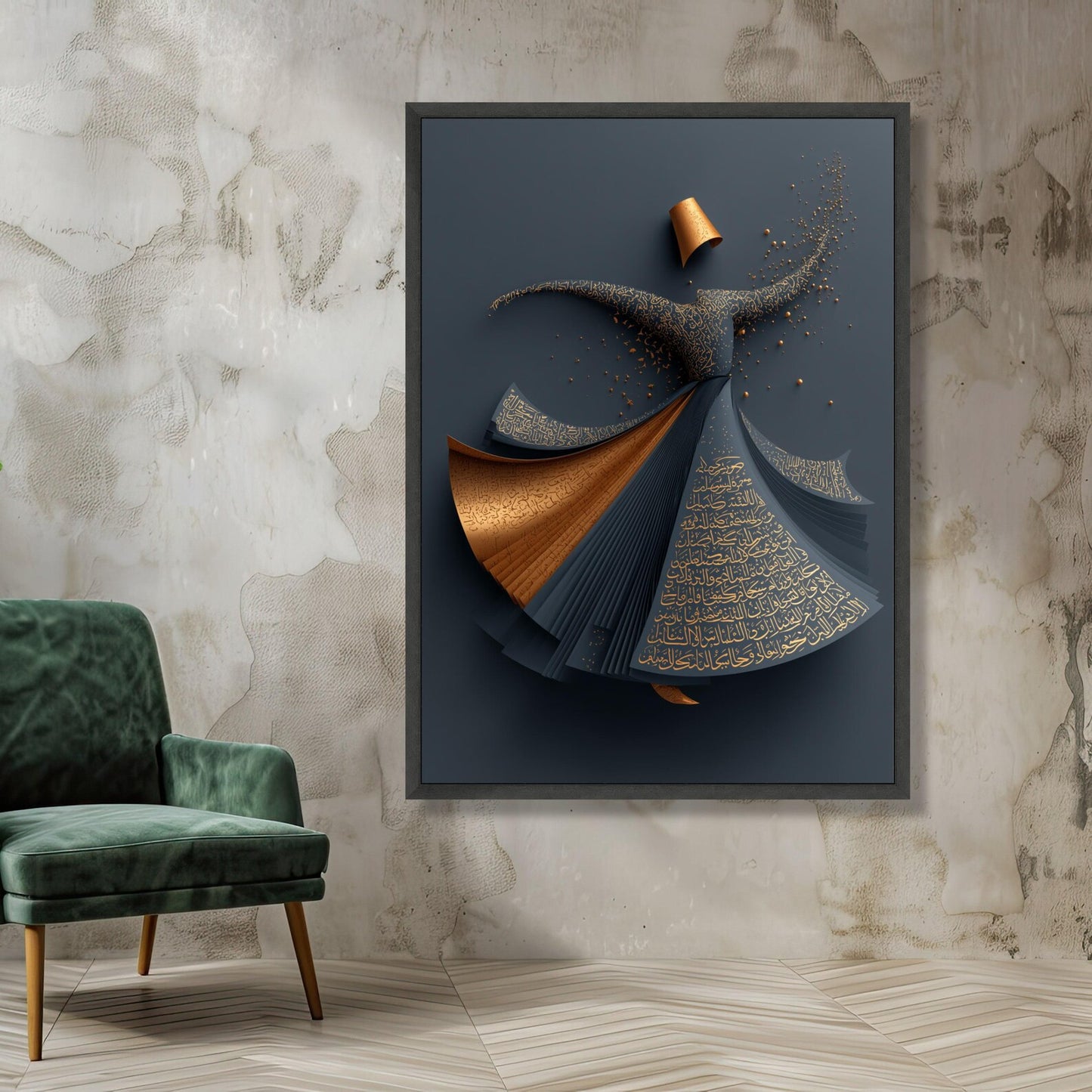 Whirling Dervish Dance Canvas, Arabic Calligraphy Wall Art