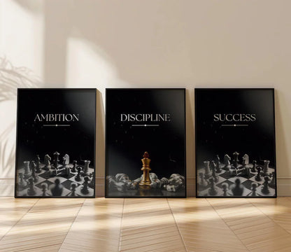 3-piece motivational chess-themed wall art