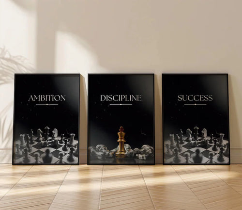3-piece motivational chess-themed wall art