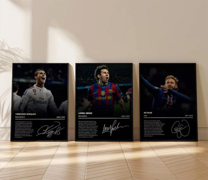 Ronaldo, Messi, Neymar Set Of 3 Football Prints