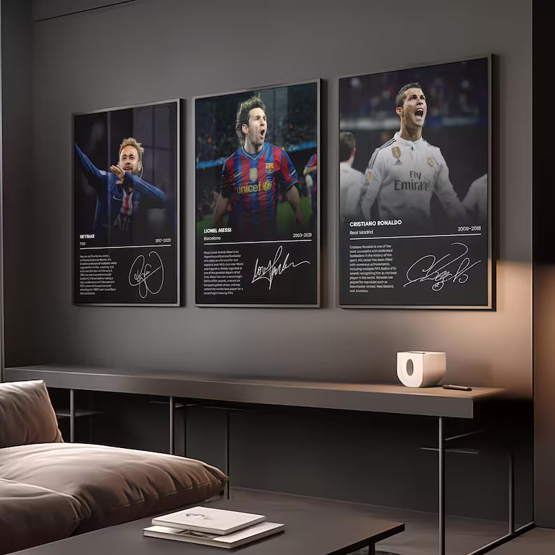 Ronaldo, Messi, Neymar Set Of 3 Football Prints