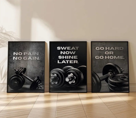 Gym Motivation Quotes Wall Art Set (3 Frames)