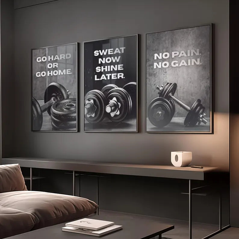 Gym Motivation Quotes Wall Art Set (3 Frames)