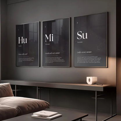 Set of 3 Motivational Elements Of Success Wall Art Prints
