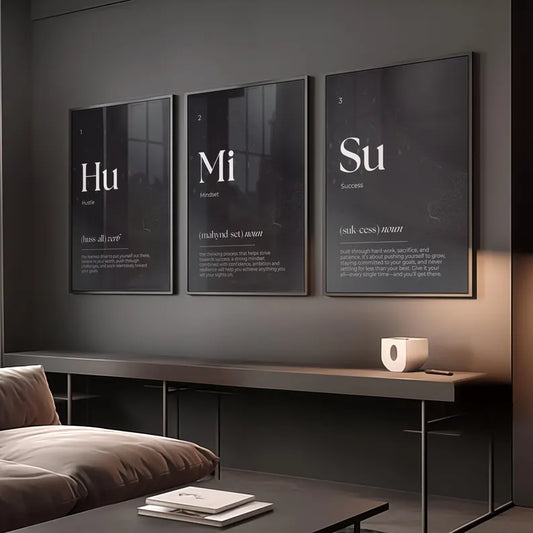 Set of 3 Motivational Elements Of Success Wall Art Prints