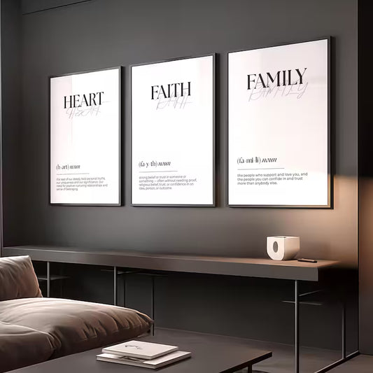 Set of 3 Faith, Family & Heart Wall Art Prints