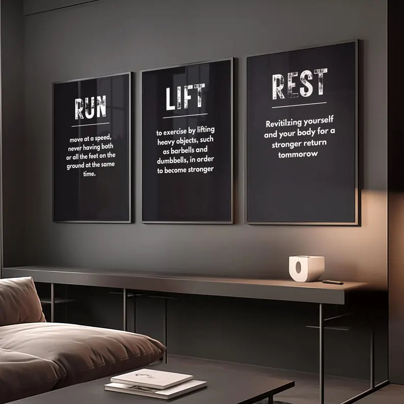 Set of 3 Motivational Lifting & Running Wall Art