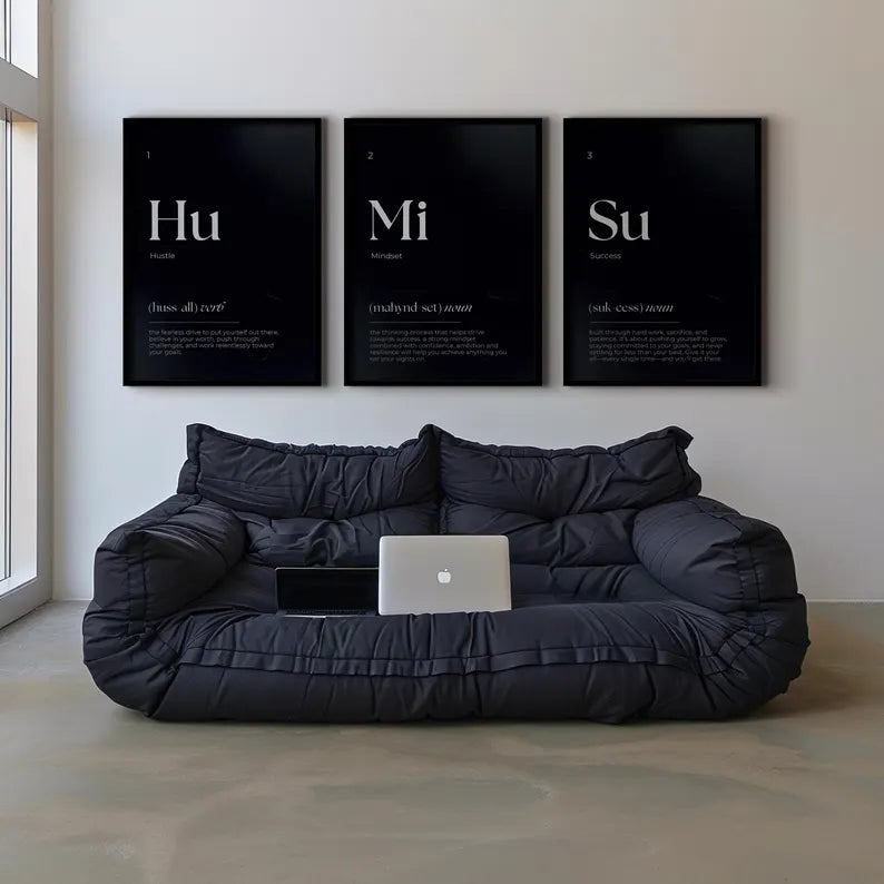 Set of 3 Motivational Elements Of Success Wall Art Prints